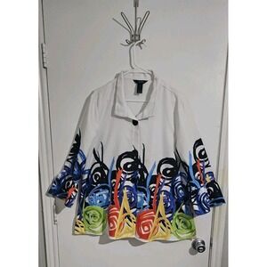 Ali Miles Abstract Print Jacket Top Wire Collar Button Front XL Artsy Preppy